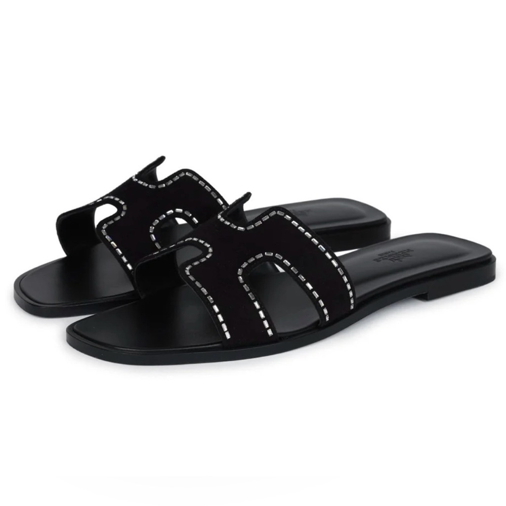 Hermes Women's Sandals in Black with Silver Details
